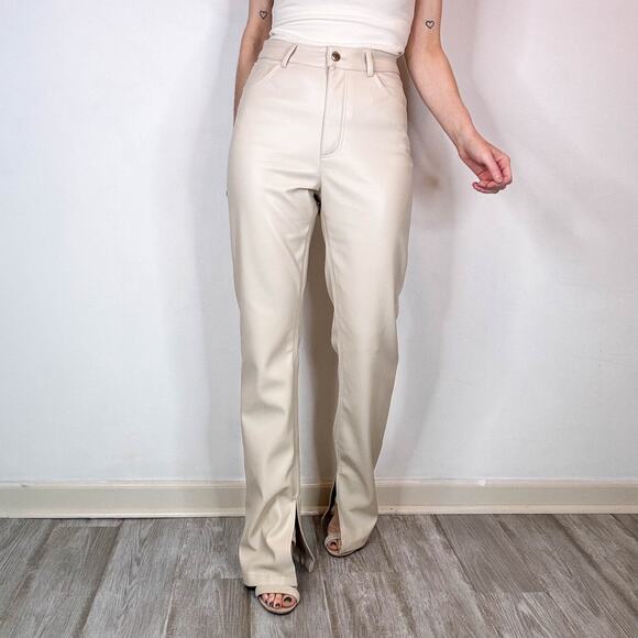 ZARA blogger fave faux leather pants high rise flared leg cream tan - Picture 10 of 11